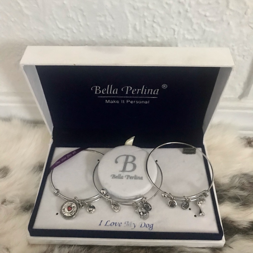 Two sets of Bella Perlina bracelets—sister and dog